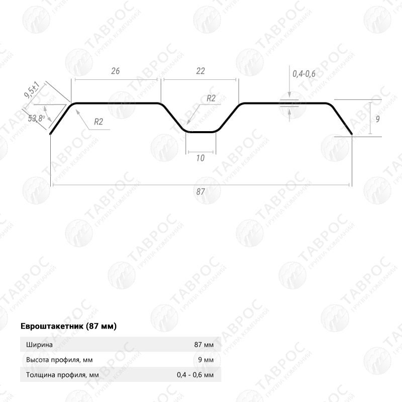 Металлический штакетник Гладкий полиэстер RAL 9003 (Белый) 2000*87*0,4 односторонний Фигурный