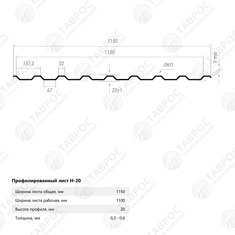 Профнастил Н-20 Гладкий полиэстер RAL 7004 (Серый) 3000*1150*0,4 односторонний