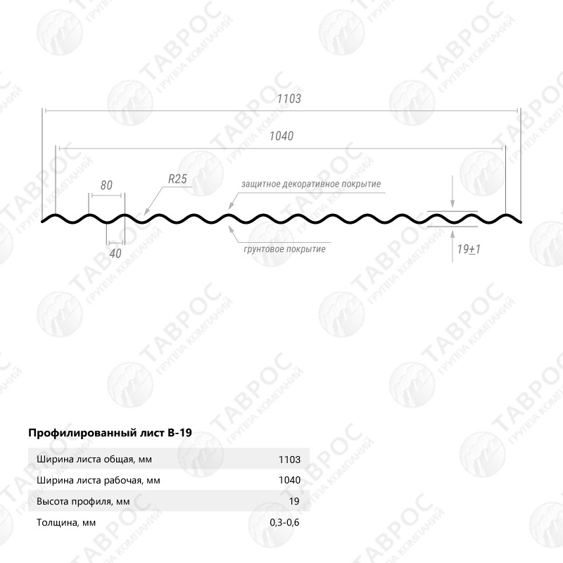 Гофрированный лист В-19 Гладкий полиэстер RAL 7024 (Мокрый асфальт) 2000*1103*0,5 двусторонний