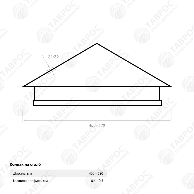 Колпак на столб Гладкий полиэстер RAL 9003 (Белый) 520*400