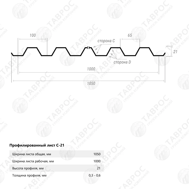 Профнастил С-21 Текстурированный полиэстер RAL 3009 (Красно-коричневый) 1500*1050*0,5 односторонний